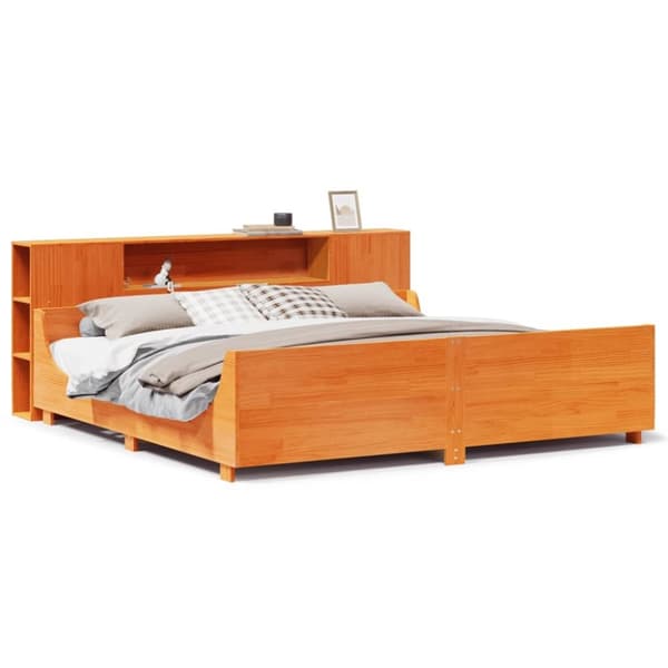 vidaXL sengeramme uden madras 200x200 cm massivt fyrretræ gyldenbrun