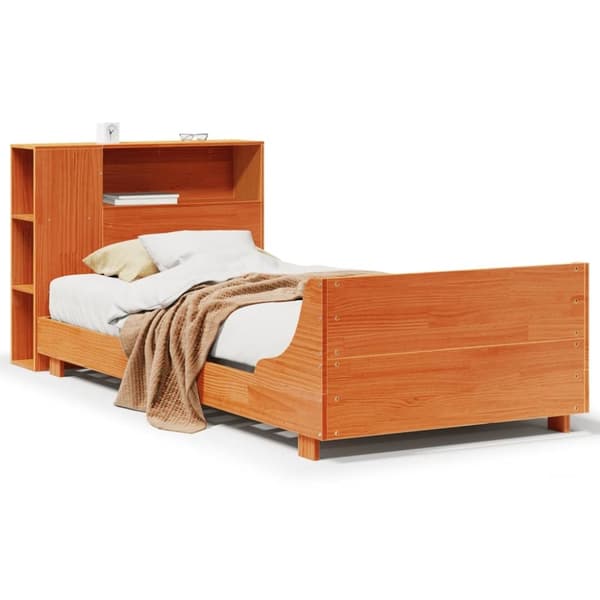 vidaXL Sängynrunko ilman patjaa vahanruskea 90x190 cm täysi mänty