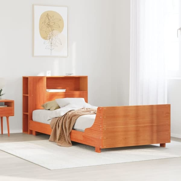 vidaXL Sängynrunko ilman patjaa vahanruskea 90x190 cm täysi mänty