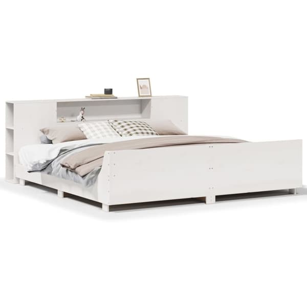 vidaXL Sengeramme med madrass hvit 200x200 cm heltre furu