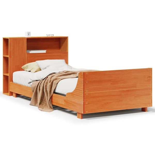 vidaXL sengeramme uden madras 90x200 cm massivt fyrretræ gyldenbrun