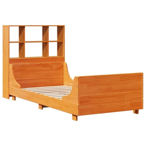 vidaXL Seng med bokhylle uten madrass voksbrun 75x190 cm heltre