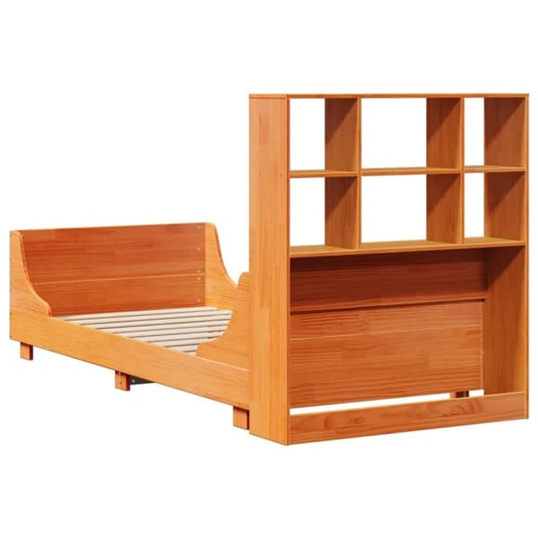 vidaXL Seng med bokhylle uten madrass voksbrun 75x190 cm heltre