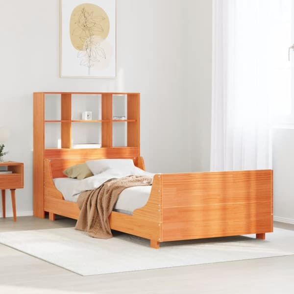 vidaXL Seng med bokhylle uten madrass voksbrun 75x190 cm heltre