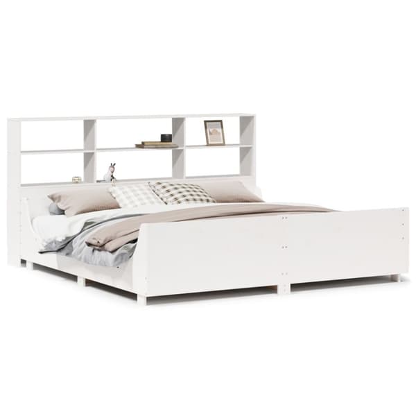 vidaXL Seng med bokhylle uten madrass hvit 200x200 cm heltre