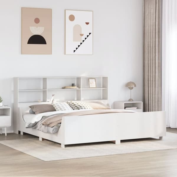 vidaXL Sänky kirjahyllyllä ei patjaa valkoinen 200x200 cm täysi puu