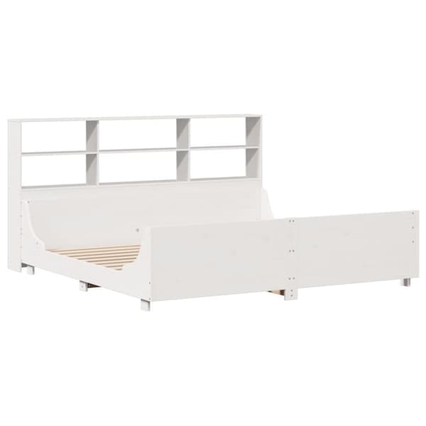 vidaXL Säng med bokhylla utan madrass vit 180x200 cm massiv trä