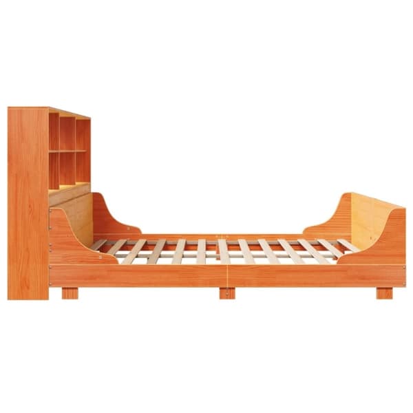 vidaXL Seng med bokhylle uten madrass voksbrun 200x200 cm heltre