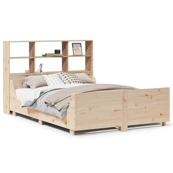 vidaXL Säng med bokhylla utan madrass 120x190 cm massiv trä