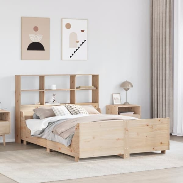 vidaXL Säng med bokhylla utan madrass 120x190 cm massiv trä