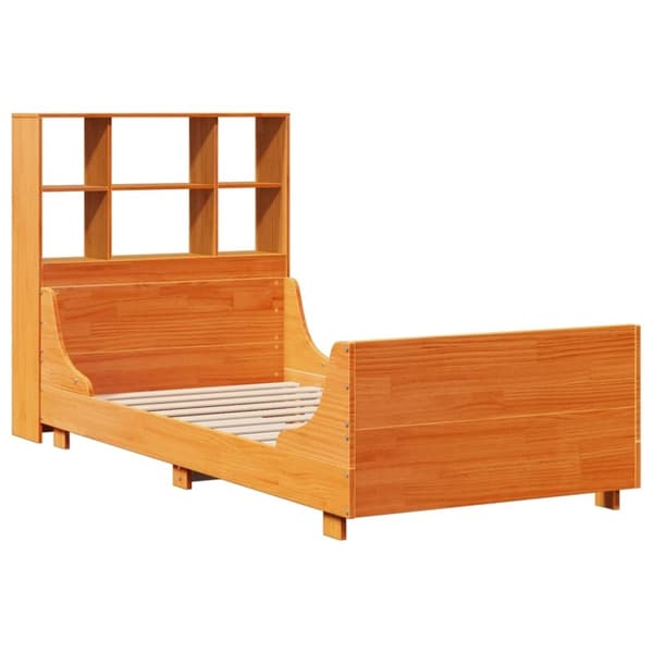 vidaXL Seng med bokhylle uten madrass voksbrun 90x190 cm heltre