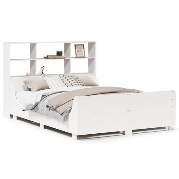 vidaXL Seng med bokhylle uten madrass hvit 160x200 cm heltre