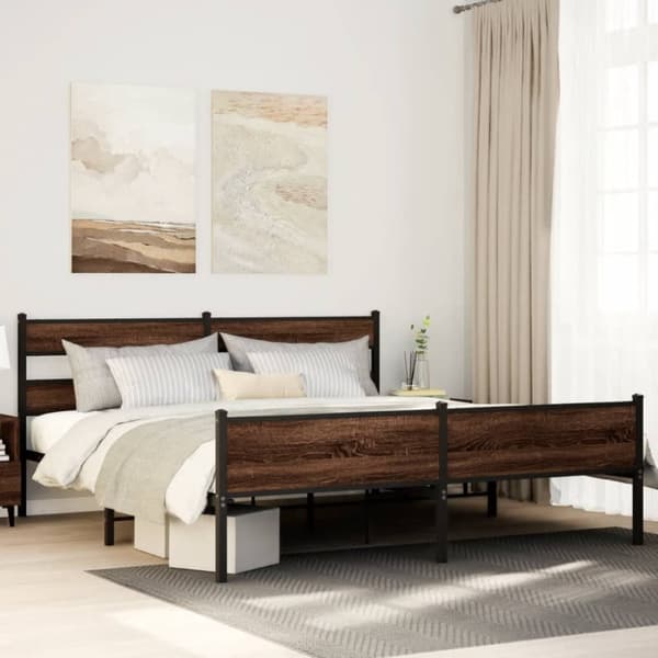 vidaXL sengeramme uden madras 180x200 cm metal brun egetræsfarve