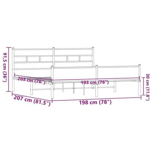 vidaXL Sengeramme i metall uten madrass brun eik 193x203 cm
