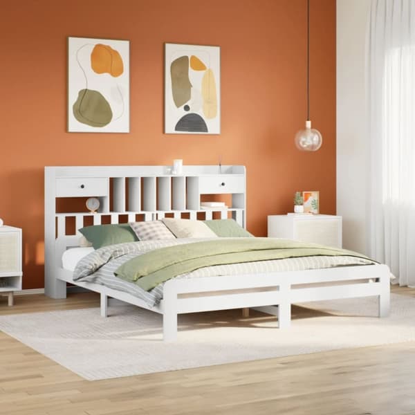 vidaXL seng med reol uden madras 200x200 cm massivt fyrretræ hvid