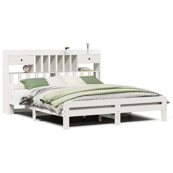 vidaXL seng med reol uden madras 200x200 cm massivt fyrretræ hvid