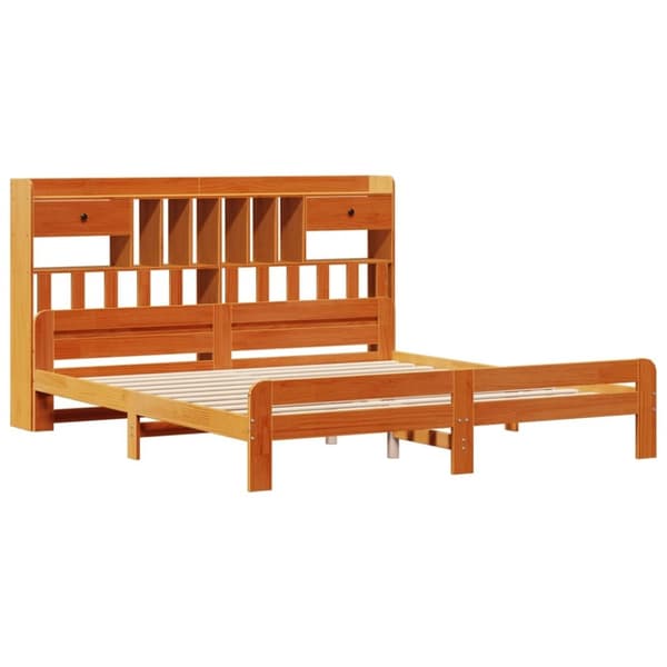 vidaXL Seng med bokhylle uten madrass voksbrun 180x200 cm heltre furu
