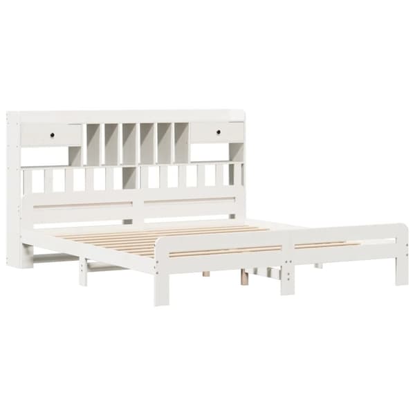 vidaXL Seng med bokhylle uten madrass hvit 200x200 cm heltre furu