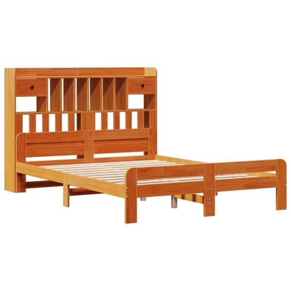vidaXL Seng med bokhylle uten madrass voksbrun 140x200 cm heltre furu