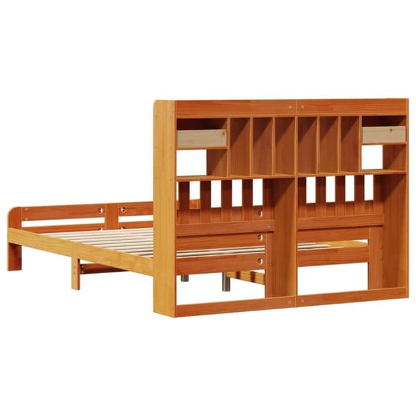 vidaXL Seng med bokhylle uten madrass voksbrun 140x200 cm heltre furu