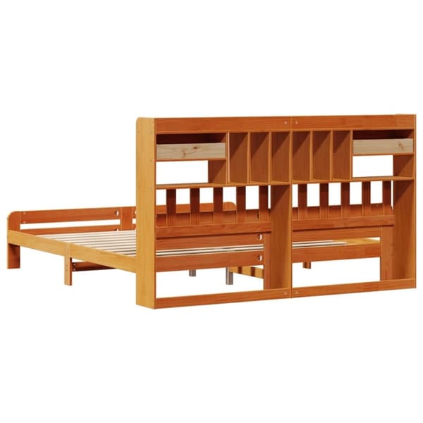 vidaXL Seng med bokhylle uten madrass voksbrun 200x200 cm heltre furu