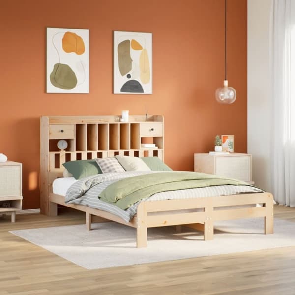 vidaXL Seng med bokhylle uten madrass 140x200 cm heltre furu