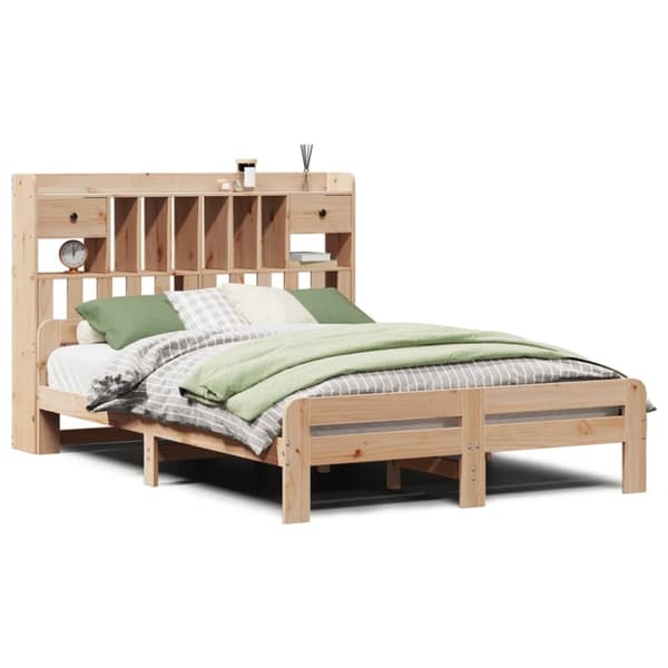 vidaXL Seng med bokhylle uten madrass 140x200 cm heltre furu