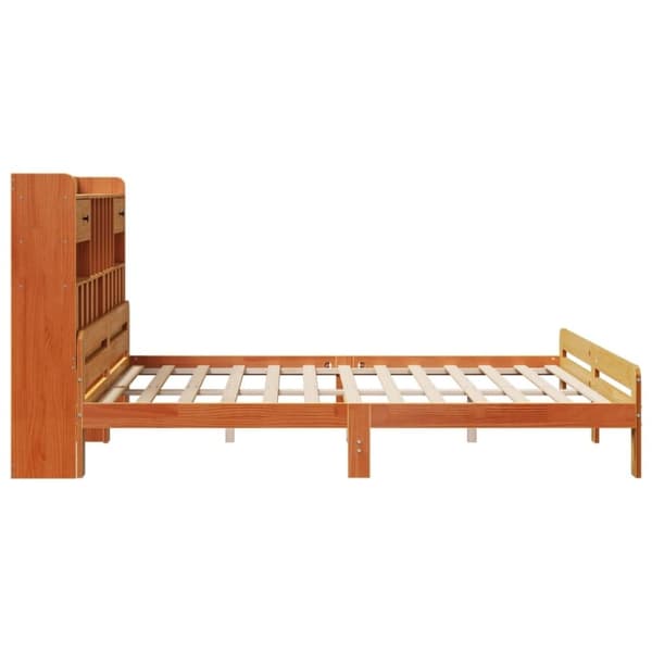 vidaXL Sänky kirjahyllyllä ei patjaa vahanrusk. 200x200 cm täysi mänty