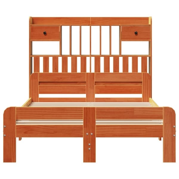 vidaXL Seng med bokhylle uten madrass voksbrun 135x190 cm heltre furu
