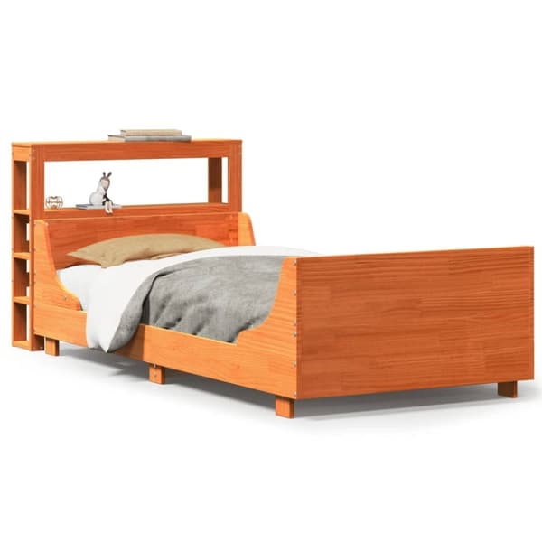 vidaXL Sängynrunko ilman patjaa vahanruskea 90x200 cm täysi mänty