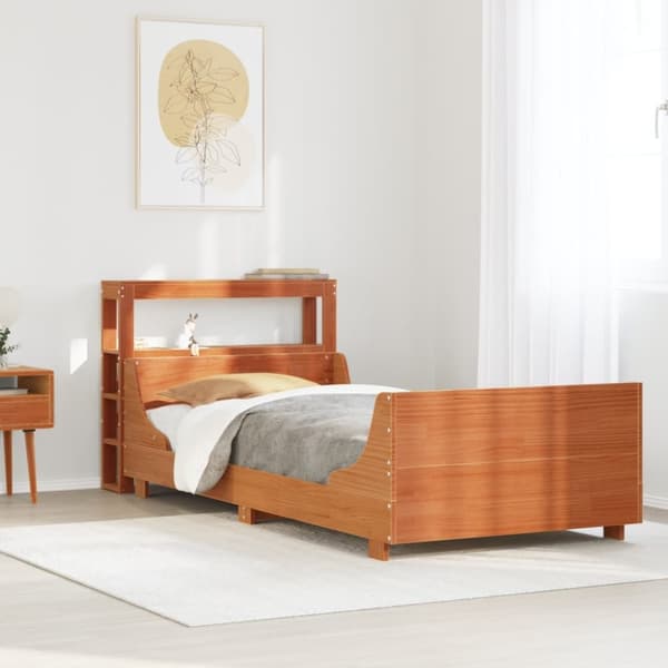 vidaXL Sängynrunko ilman patjaa vahanruskea 90x200 cm täysi mänty