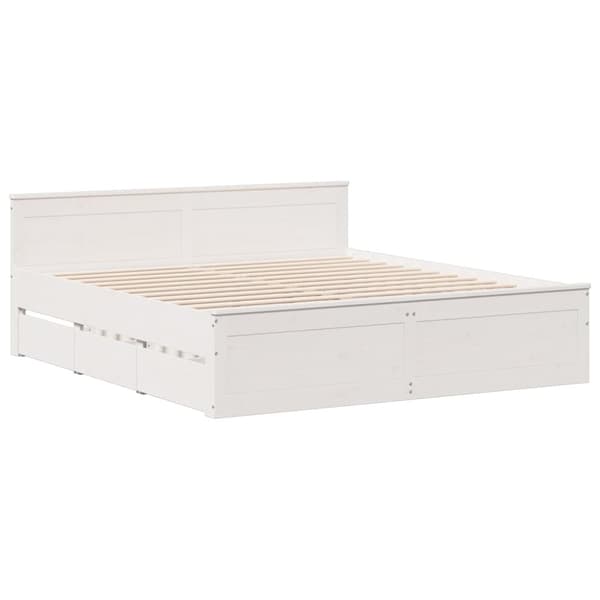 vidaXL Sänky kirjahyllyllä ei patjaa valkoinen 200x200 cm täysi mänty