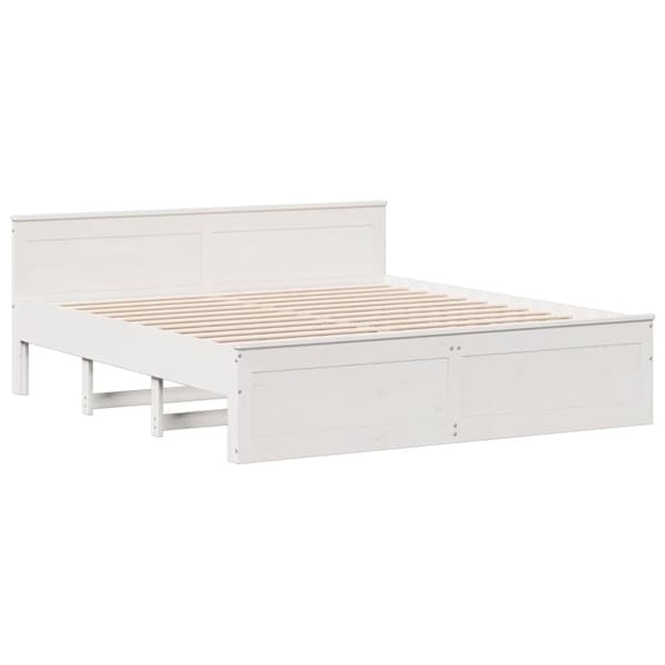 vidaXL Sänky kirjahyllyllä ei patjaa valkoinen 200x200 cm täysi mänty