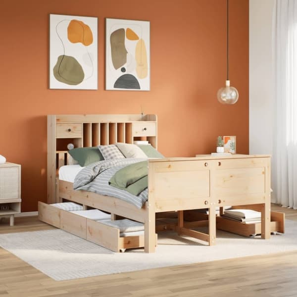 vidaXL Sänky kirjahyllyllä ilman patjaa 135x190 cm täysi mänty