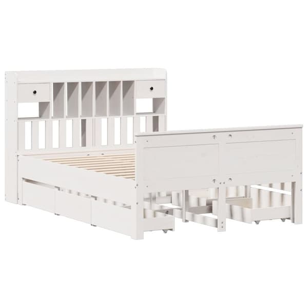 vidaXL Seng med bokhylle uten madrass hvit 140x190 cm heltre furu