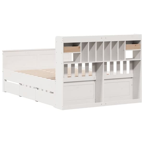 vidaXL Seng med bokhylle uten madrass hvit 140x190 cm heltre furu