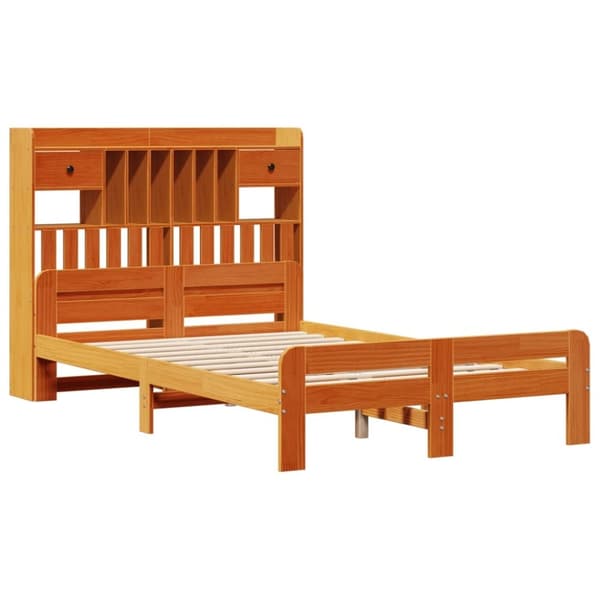 vidaXL Seng med bokhylle uten madrass voksbrun 120x190 cm heltre furu