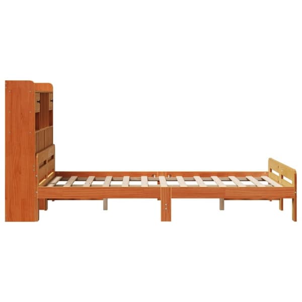 vidaXL Seng med bokhylle uten madrass voksbrun 120x190 cm heltre furu