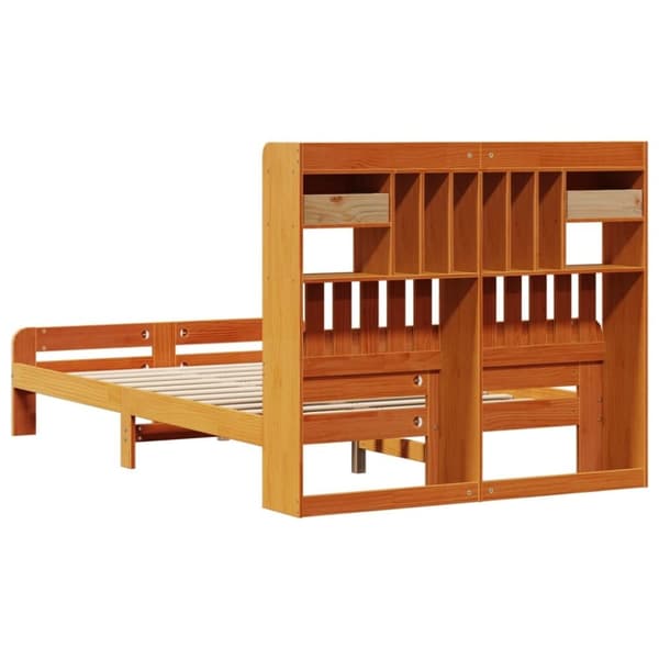 vidaXL Seng med bokhylle uten madrass voksbrun 120x190 cm heltre furu