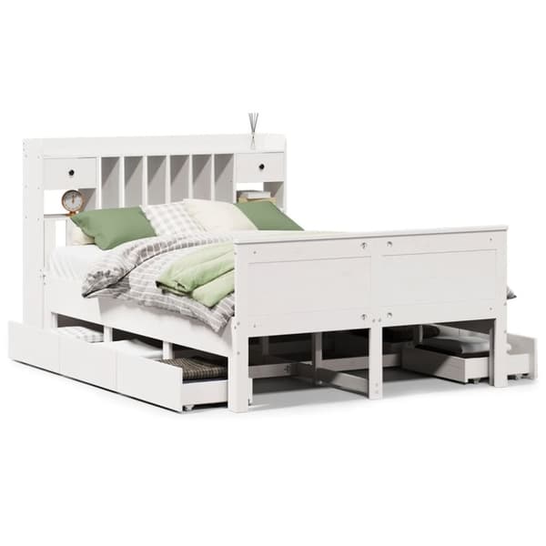 vidaXL Seng med bokhylle uten madrass hvit 160x200 cm heltre furu