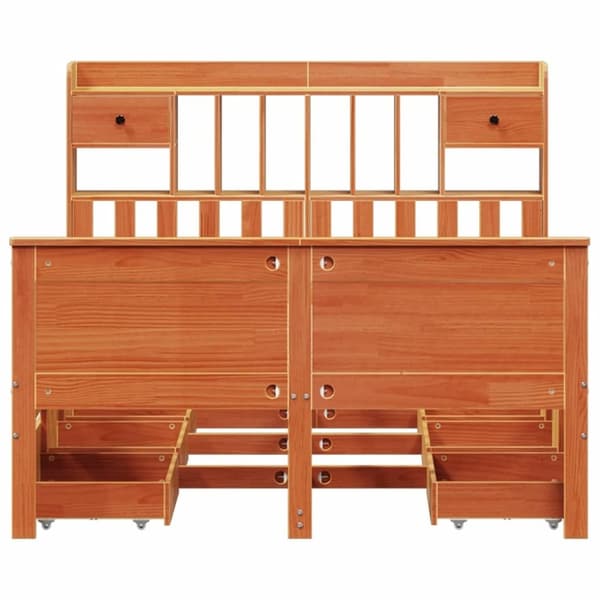 vidaXL Seng med bokhylle uten madrass voksbrun 140x190 cm heltre furu