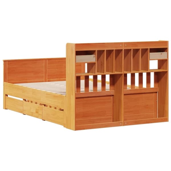 vidaXL Seng med bokhylle uten madrass voksbrun 140x190 cm heltre furu