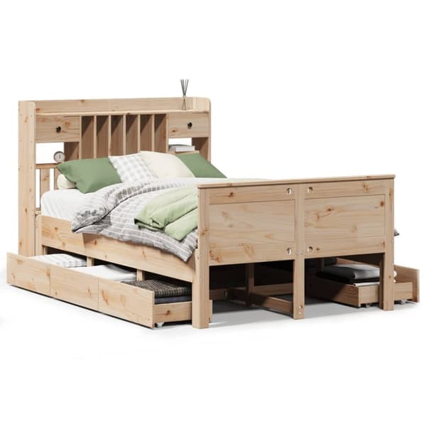 vidaXL Seng med bokhylle uten madrass 135x190 cm heltre furu