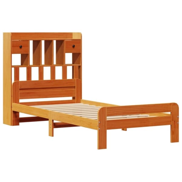 vidaXL Sänky/kirjahylly ilman patjaa vahanruskea 75x190 cm täysi mänty