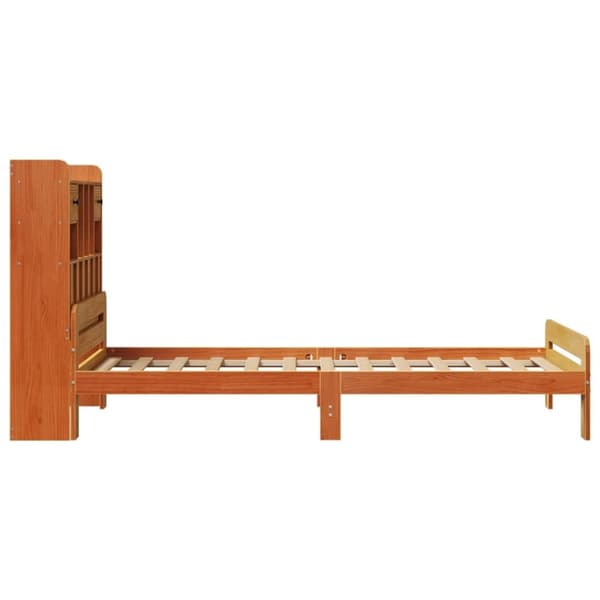 vidaXL Sänky/kirjahylly ilman patjaa vahanruskea 75x190 cm täysi mänty
