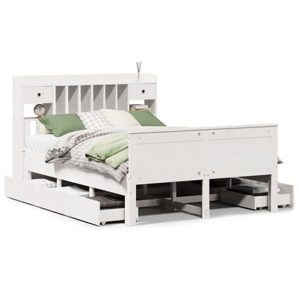 vidaXL Seng med bokhylle uten madrass hvit 140x200 cm heltre furu