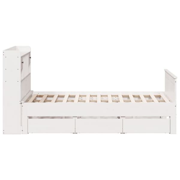 vidaXL Seng med bokhylle uten madrass hvit 140x200 cm heltre furu