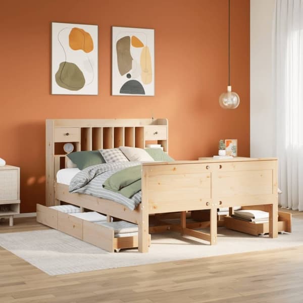vidaXL Sänky kirjahyllyllä ilman patjaa 160x200 cm täysi mänty