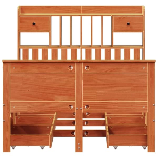 vidaXL Seng med bokhylle uten madrass voksbrun 120x190 cm heltre furu