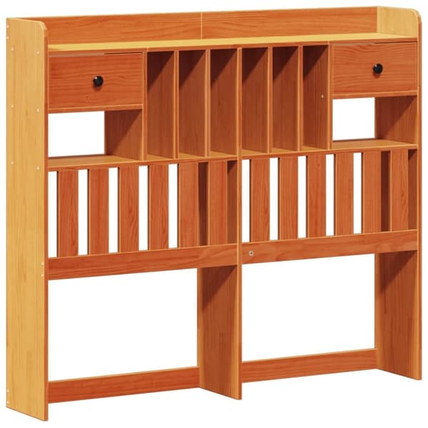 vidaXL Seng med bokhylle uten madrass voksbrun 120x190 cm heltre furu